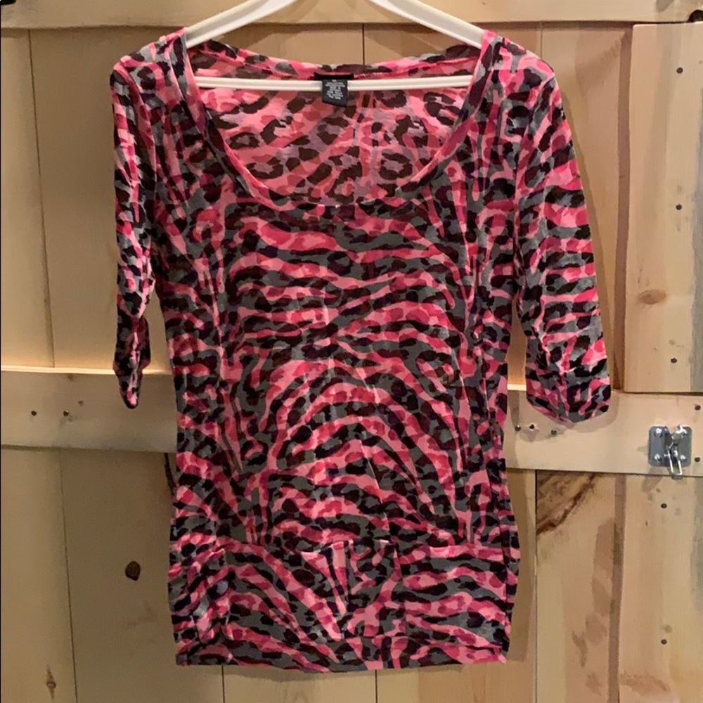 Rue 21 semi sheer pink and black top